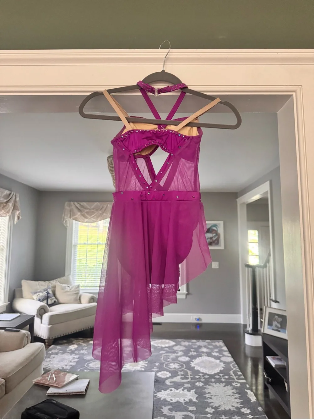 Stunning Lyrical Purple Girls' Dance Costume Halter Dress - XXS Adult